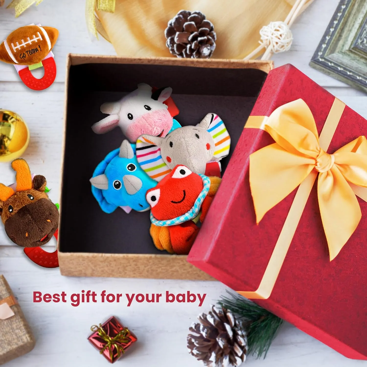 Teething Ring for Babies 0-6 8 10 12 Months | Cute Soft Moose Animal Teething Toys & Gloves | Baby Teething Relief Toy Pack | Infant Chew Toys for 3-6 Months, 1 2 3 Years