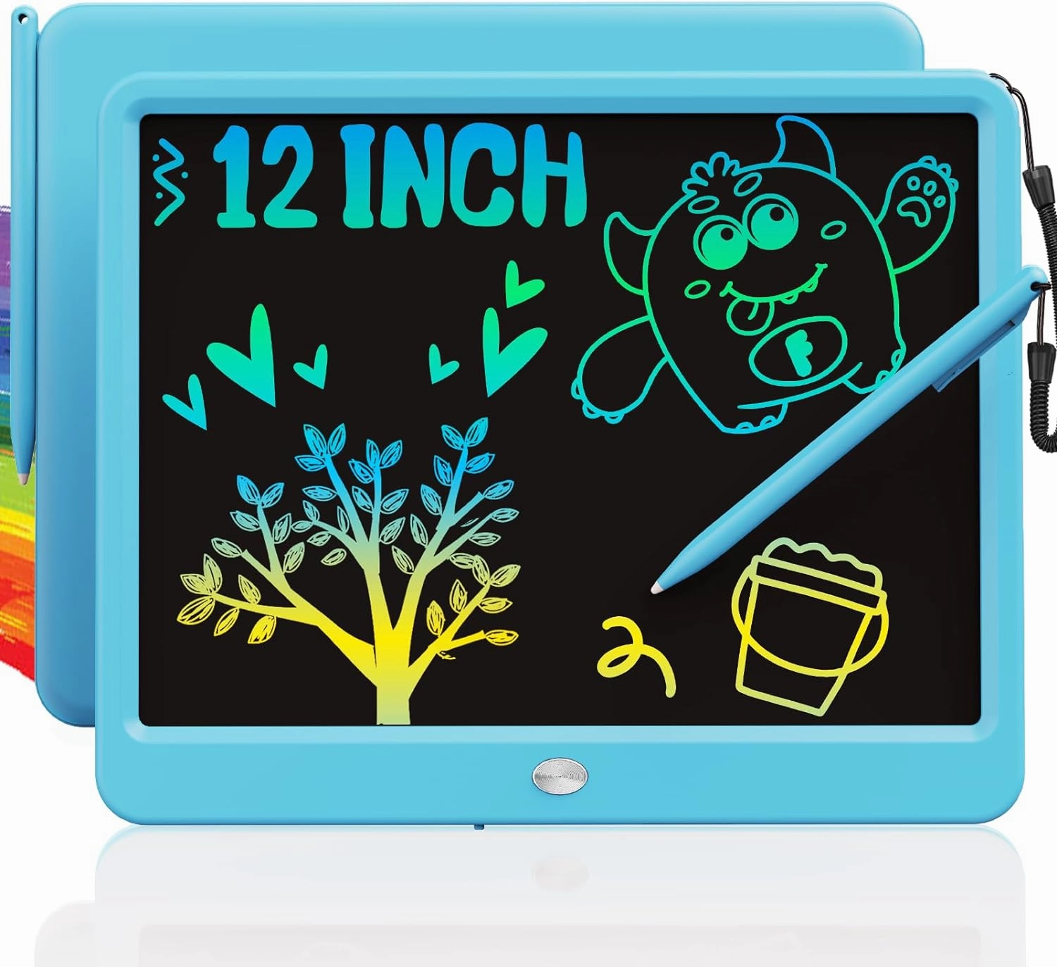 TEKFUN LCD Writing Tablet for Kids Boys Toys, 12 Inch Erasable Doodle Board Colorful Doodle Pad, Mess Free Coloring Board Games Toys Gifts for Toddlers Boys Adults (Blue)