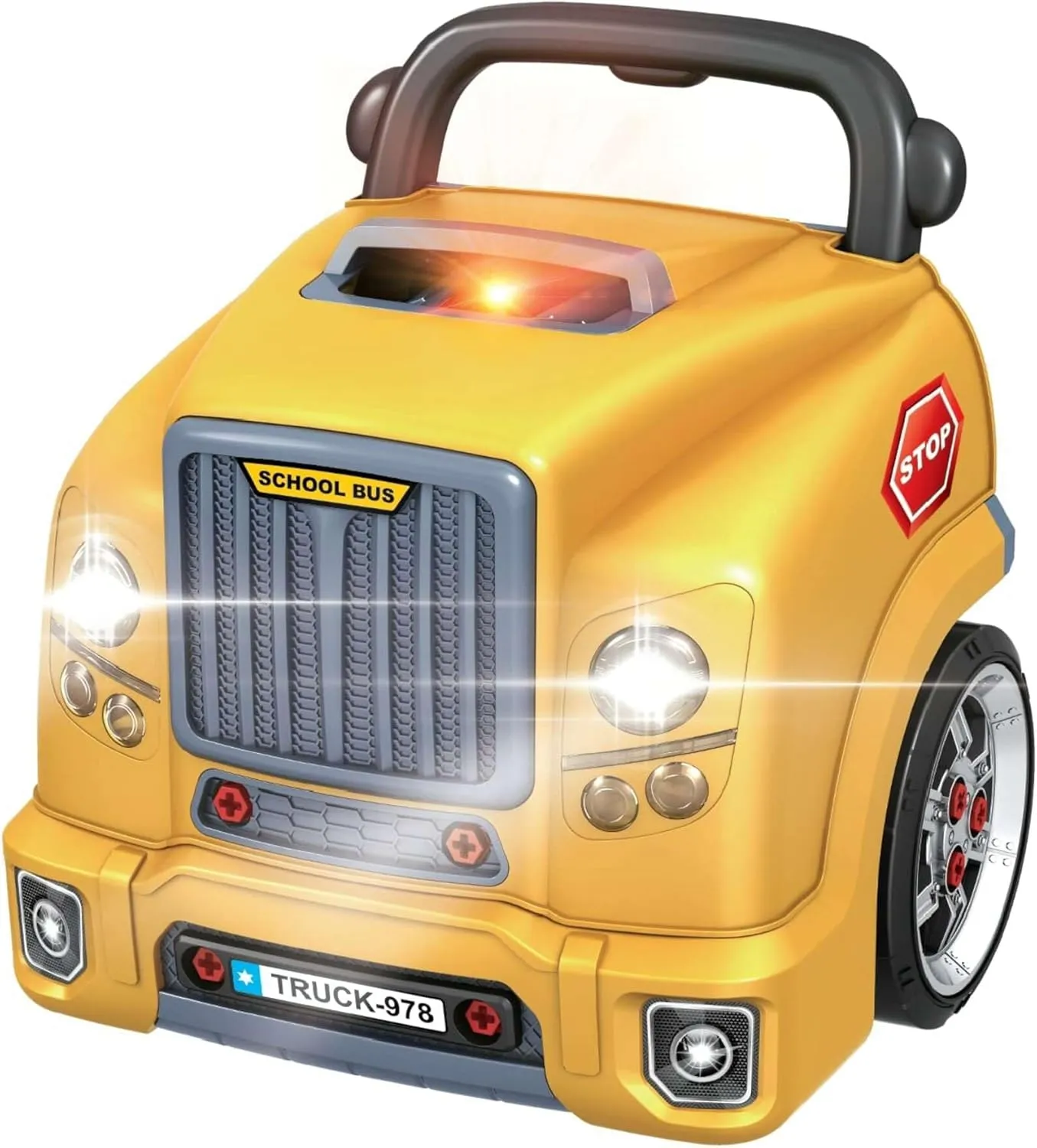 The Bubble Factory: Motor Car Engine Workshop - Yellow School Bus - Take Apart & Rebuild Mechanical Toy, Battery-Powered, Lights & Sound, Kids Ages 3 