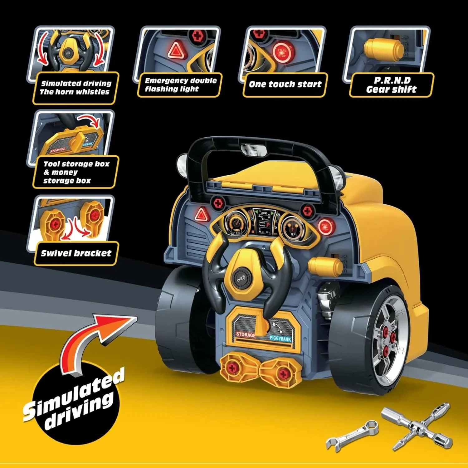 The Bubble Factory: Motor Car Engine Workshop - Yellow School Bus - Take Apart & Rebuild Mechanical Toy, Battery-Powered, Lights & Sound, Kids Ages 3 