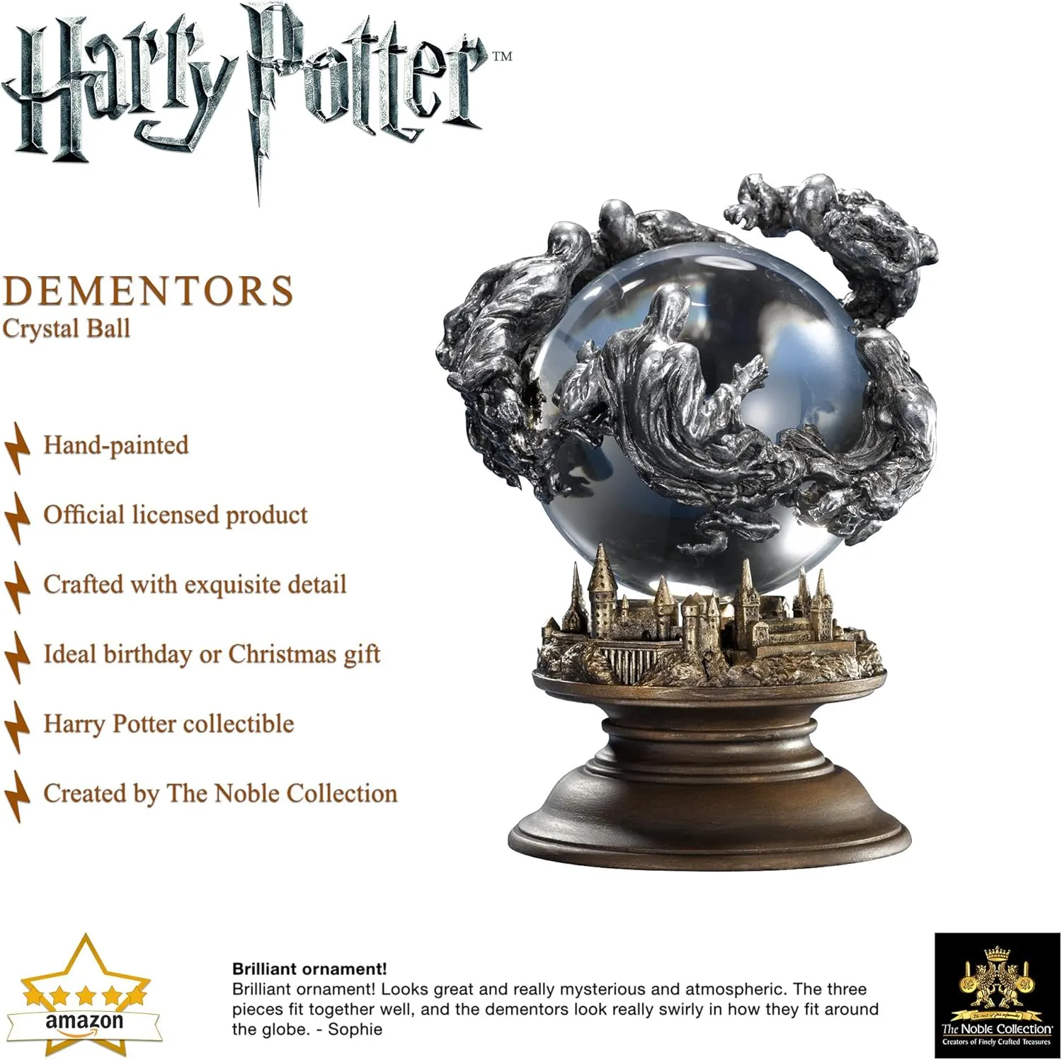 The Noble Collection Harry Potter Dementors Crystal Ball - 5in (12.5cm) Pewter Dementors Around Hogwarts Castle - Officially Licensed Film Set Movie Props Gifts