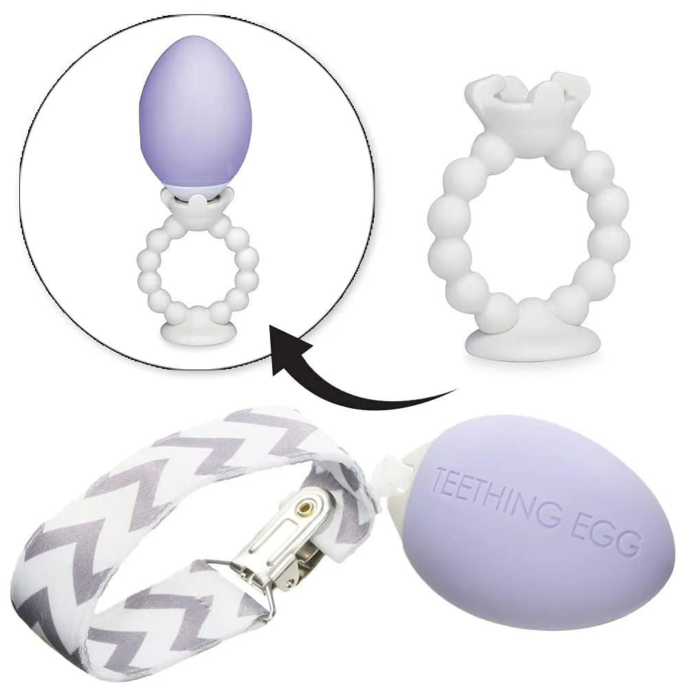 The Teething Egg and Grippie Ring - Baby Development Toys Newborn to 12 Months, 3, 4, 6 Up to 18 Months Old Boy or Girl, Sensory Toys, A Baby Registry Must Have, Lavender