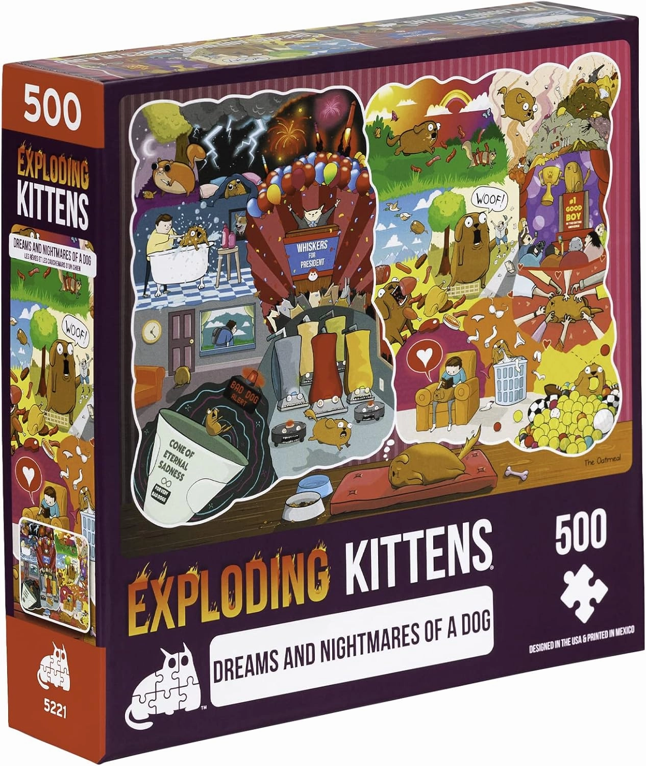 The Dreams & Nightmares of a Dog Jigsaw Puzzle by Exploding Kittens - 500 Pieces, Ideal for Adults, Teens, and Kids - A Funny and Artistic Dog-Themed Puzzle