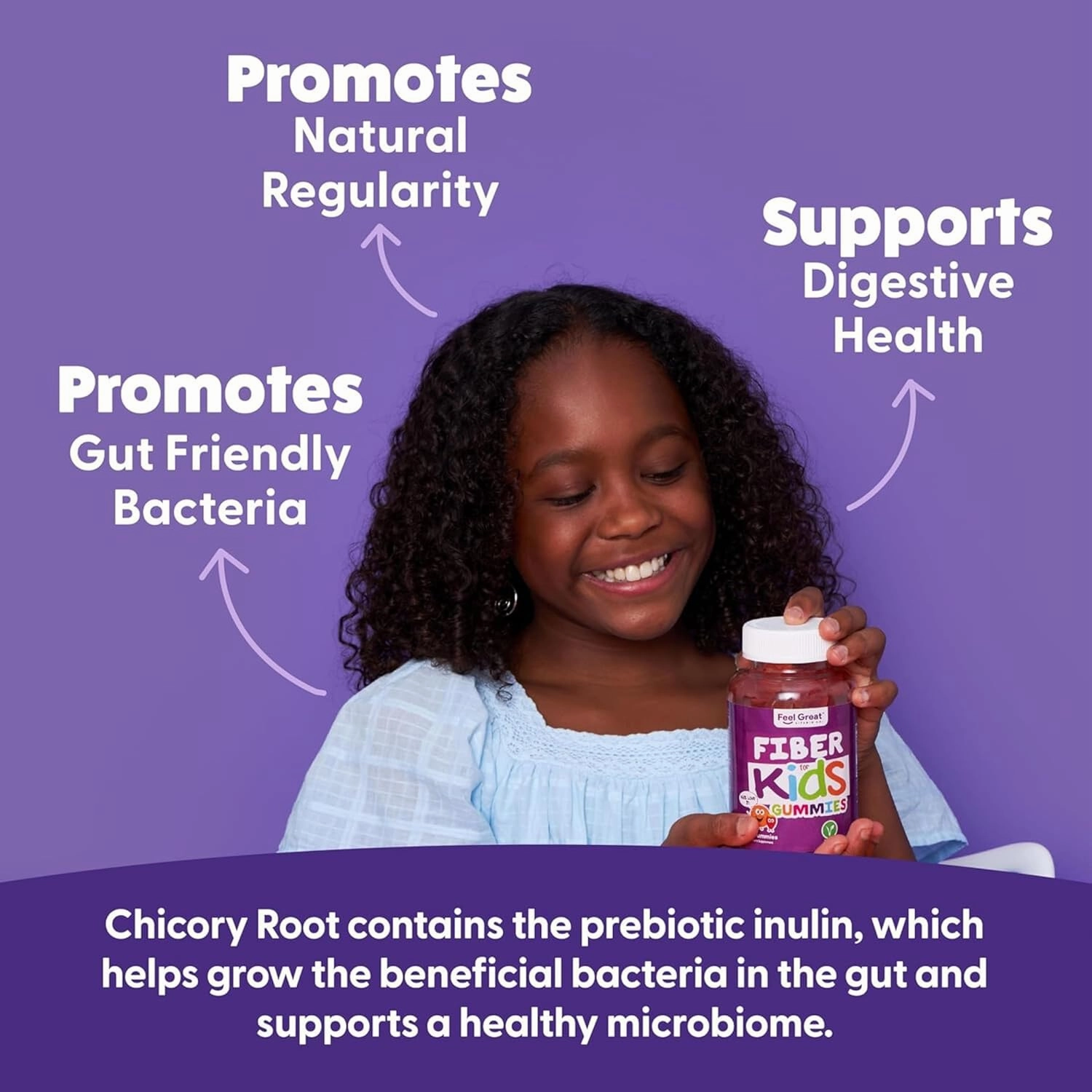 The Feel Great Vitamin Company Fiber Gummies for Kids for Digestive Support | Constipation Relief for Kids | Fruity Flavored Chewable Fiber Gummies | Vegetarian Supplements | 60 Day Supply