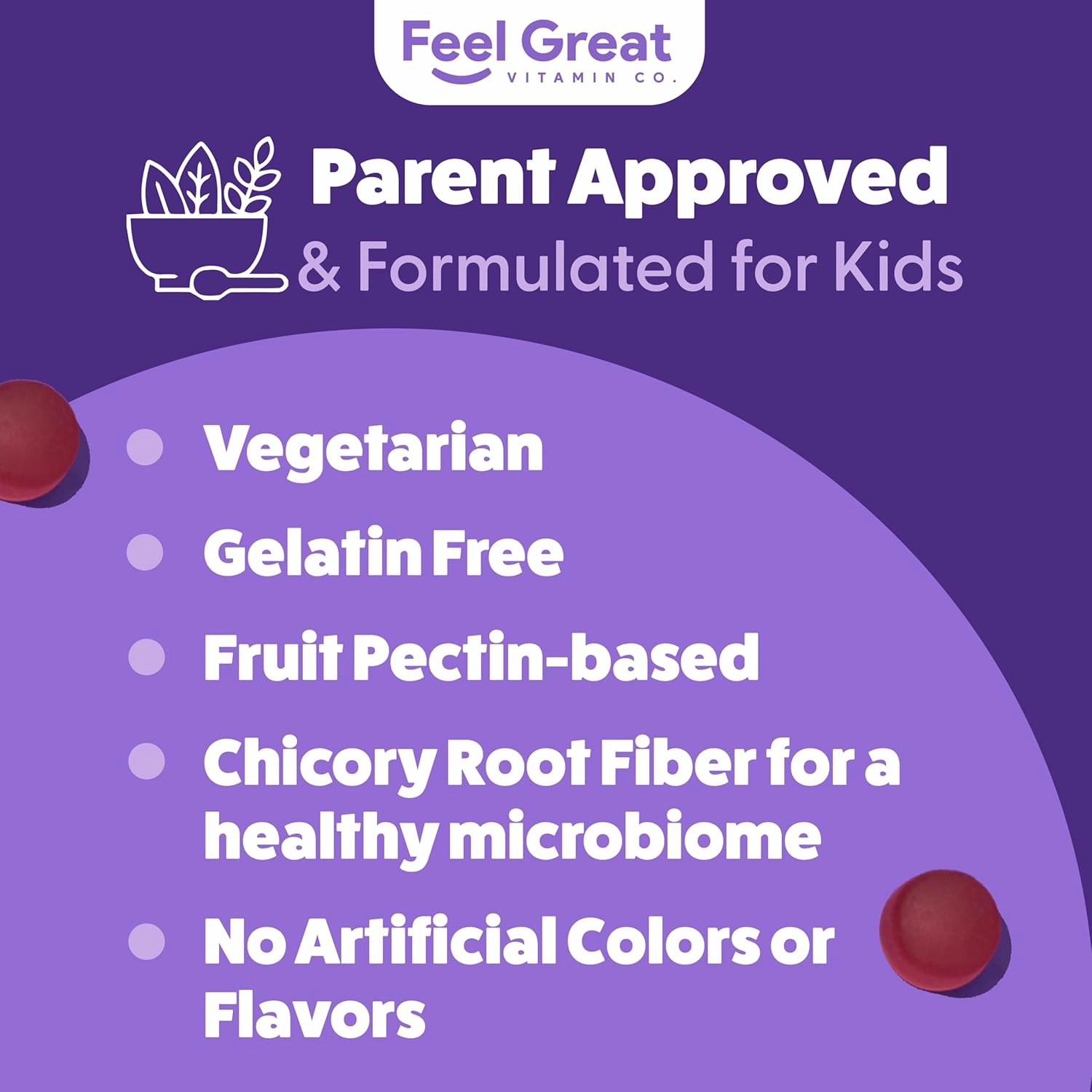 The Feel Great Vitamin Company Fiber Gummies for Kids for Digestive Support | Constipation Relief for Kids | Fruity Flavored Chewable Fiber Gummies | Vegetarian Supplements | 60 Day Supply