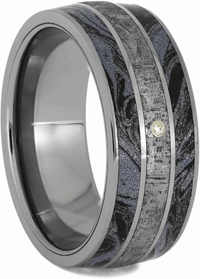 The Men's Jewelry Store (Unisex Jewelry) White Sapphire, Gibeon Meteorite, Cobaltium Mokume 8.5mm Comfort-Fit Titanium Wedding Band