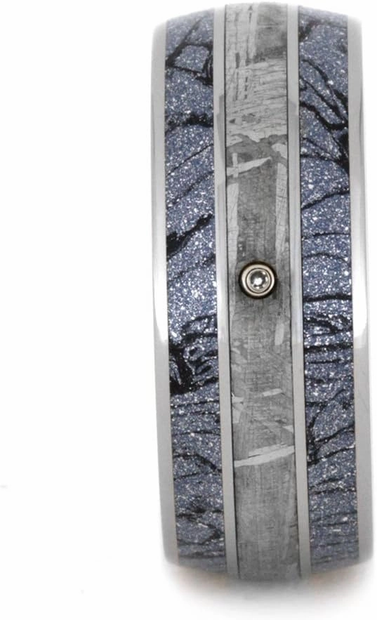 The Men's Jewelry Store (Unisex Jewelry) White Sapphire, Gibeon Meteorite, Cobaltium Mokume 8.5mm Comfort-Fit Titanium Wedding Band