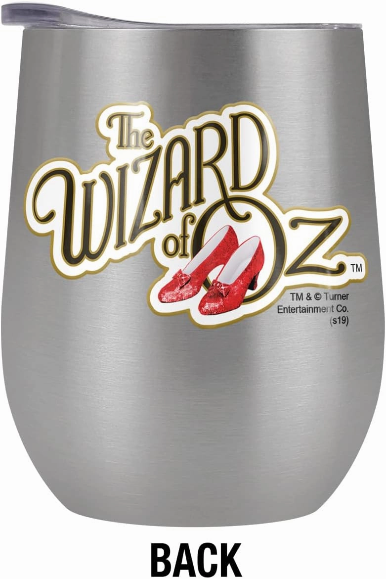 The Wizard of Oz OFFICIAL the Wizard of Oz Ruby Slippers Logo Pattern 12 OZ Stemless Wine Tumbler, Stainless Steel Travel Cup|Lake Tumbler|Insulated with Leak Resistant Slide-Lock Lid, Stainless Steel