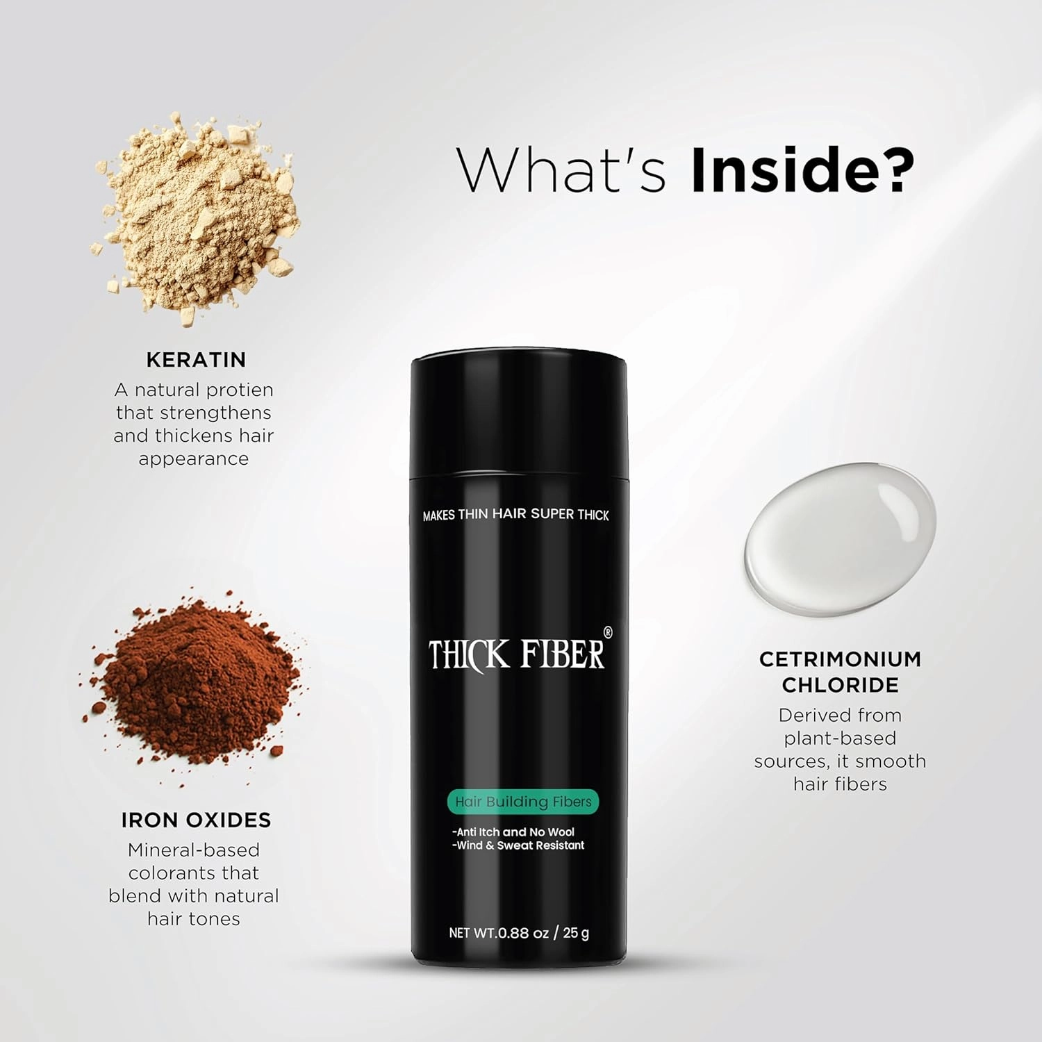 THICK FIBER Hair Fibers for Thinning Hair & Bald spots (MEDIUM BROWN) - 25g Bottle - Conceals Hair Loss in Seconds - Hair Powder for Women & Men