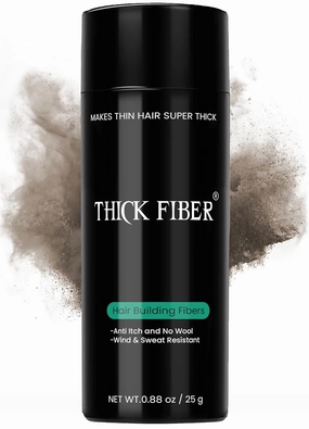 THICK FIBER Hair Fibers for Thinning Hair & Bald spots (MEDIUM BROWN) - 25g Bottle - Conceals Hair Loss in Seconds - Hair Powder for Women & Men