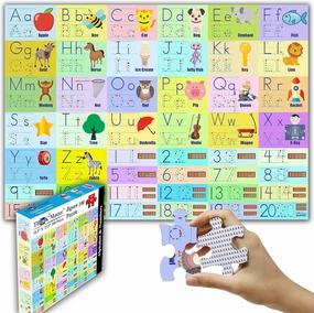 Think2Master Colorful Alphabet & Numbers 100 pieces Jigsaw Puzzle fun educational toy for kids, school & families. Great gift for boys & girls ages 3  to stimulate learning. Size:23.4” X 16.5”
