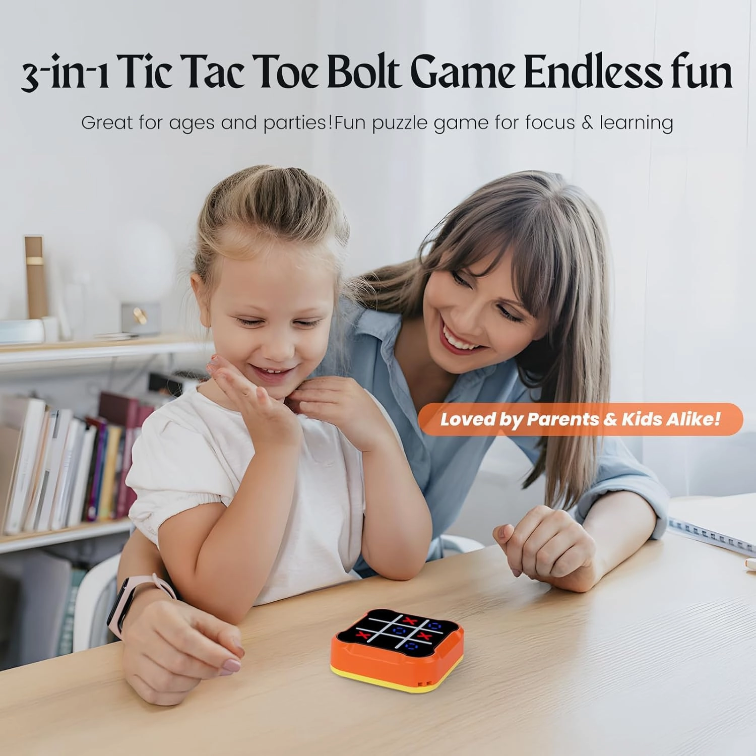 Tic Tac Toe Game, 4 in 1 Handheld Educational Game Machine, Electronic Tic Tac Toe Game for Education and Memory Growth, Home, Toy Board Game for Kids and Adults (Orange)