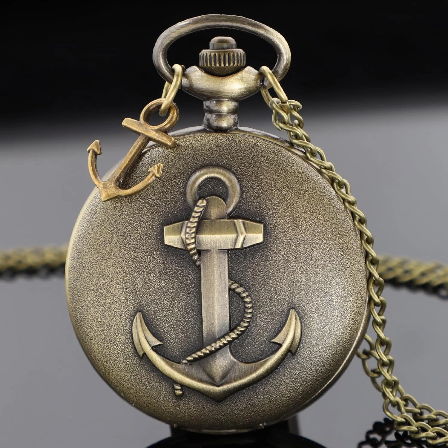 Tiong Pocket Watch Anchor Pattern Design Roman Numerals Quartz with Chain Birthday Gifts