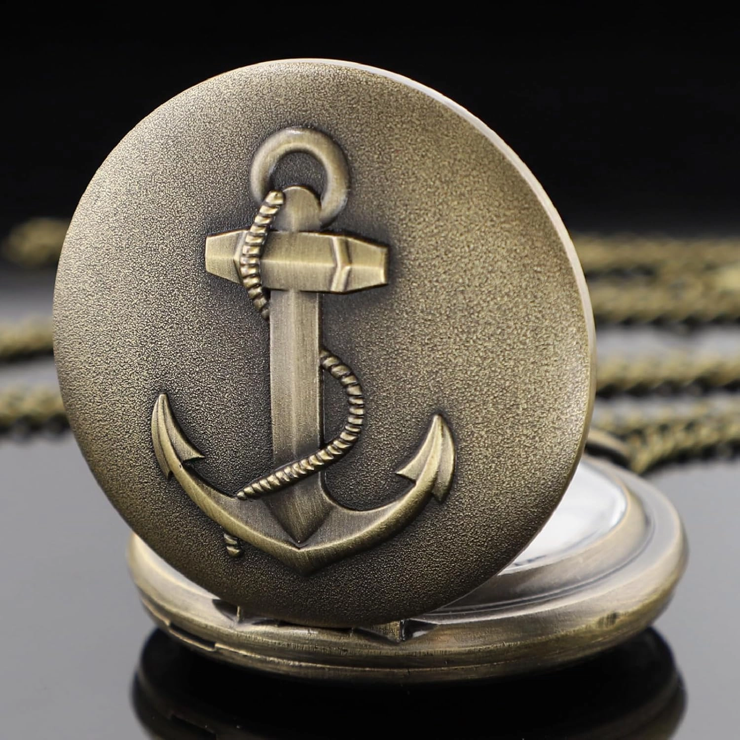 Tiong Pocket Watch Anchor Pattern Design Roman Numerals Quartz with Chain Birthday Gifts