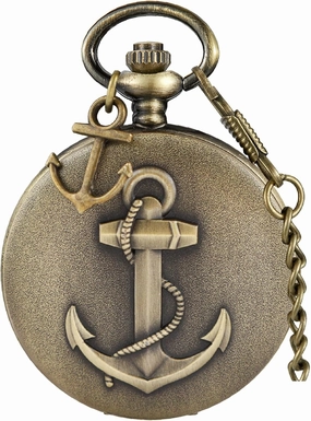 Tiong Pocket Watch Anchor Pattern Design Roman Numerals Quartz with Chain Birthday Gifts