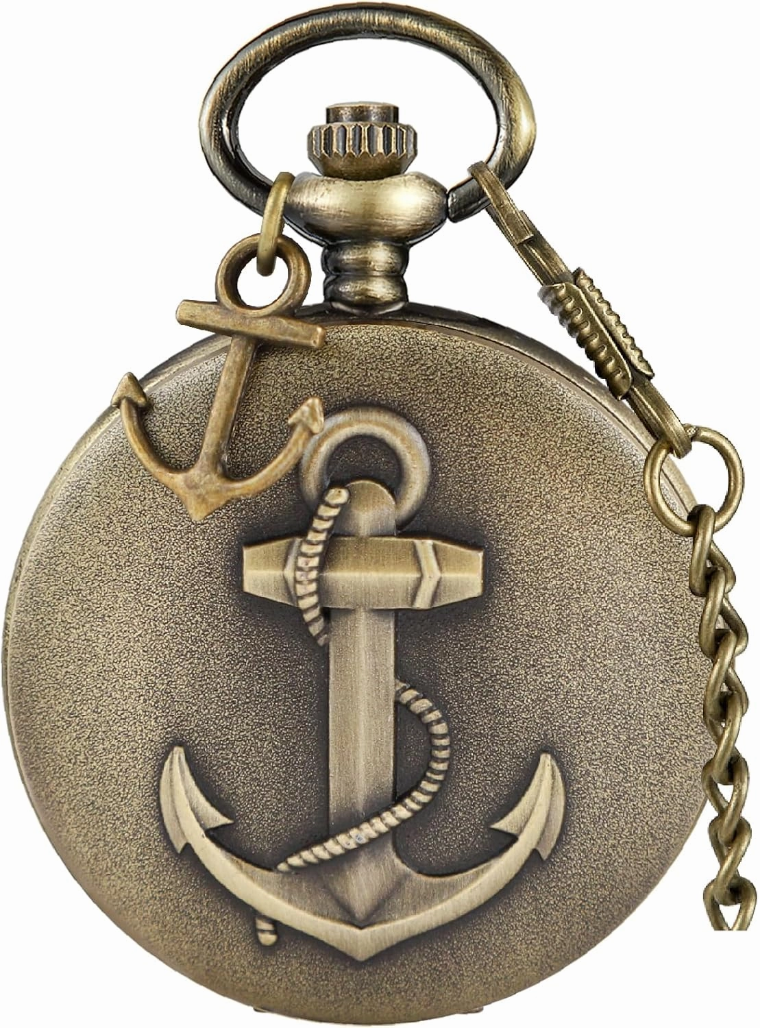 Tiong Pocket Watch Anchor Pattern Design Roman Numerals Quartz with Chain Birthday Gifts
