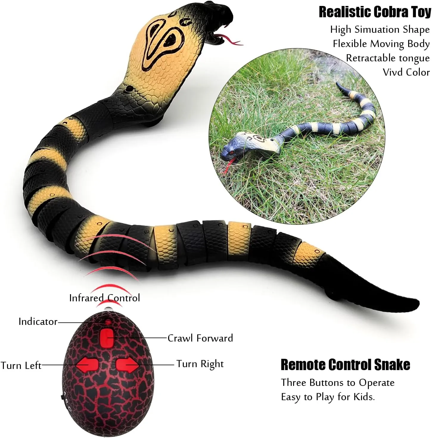 Tipmant Realistic Remote Control Snake RC Cobra Animal Toy Crawling Electric Electronic Battery Powered Honored for Kids Cat Halloween Christmas Prank Toys Birthday Gifts (Grey)