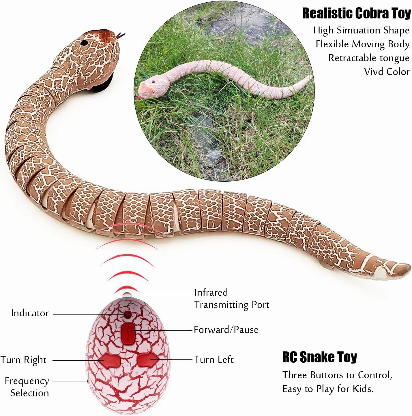 Tipmant Realistic Remote Control Snake RC Animal Toy Crawling Electric Electronic Battery Powered Honored for Kids Cat Halloween Christmas Prank Toys Birthday Gifts (Pink)