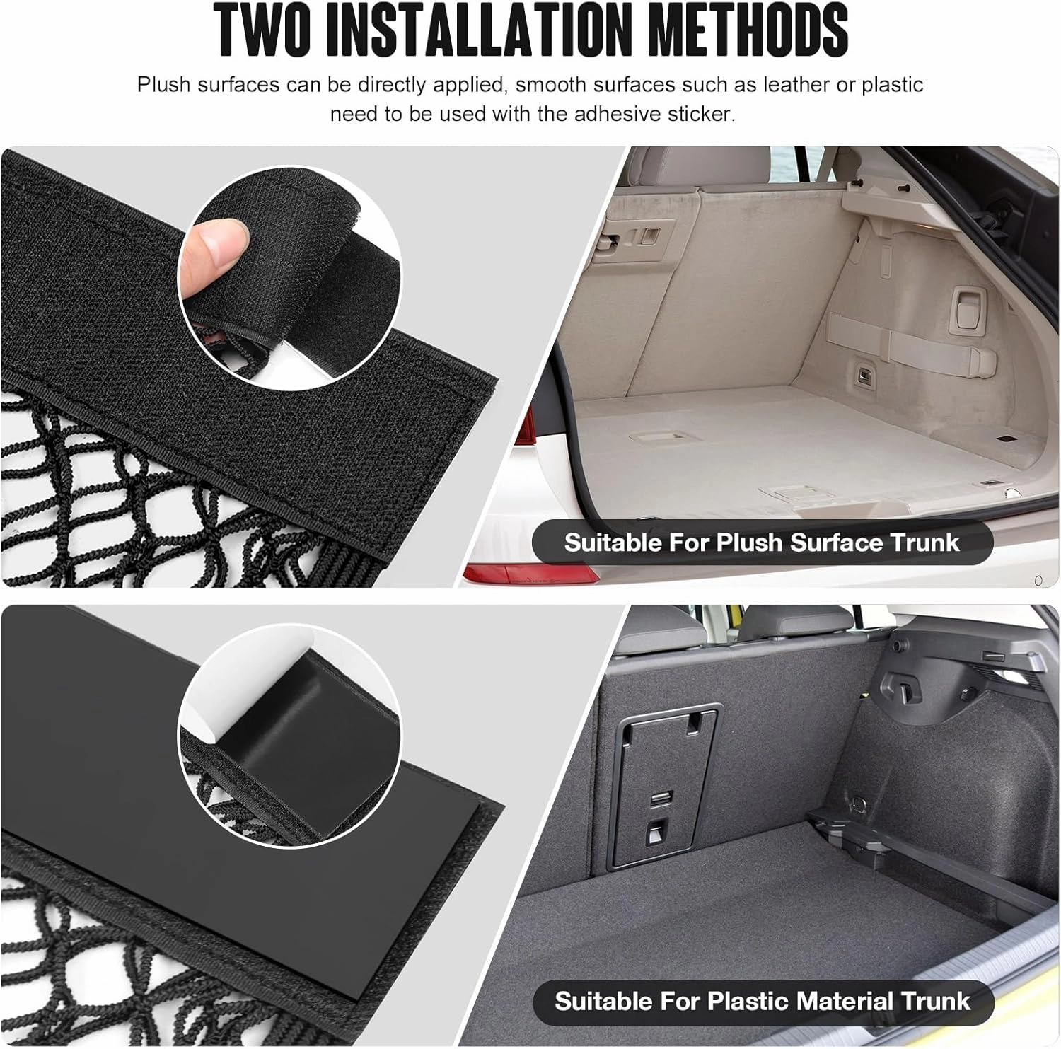 TOBWOLF 2PCS 25x80cm / 9.8x31.5in Mesh Storage Pocket Bag with Tape Sticker, Hook & Loop Elastic Cargo Net RV Netting Pocket, High Capacity Car Trunk Net Wall Sticker Pouch Bag For Car RV Home Storage