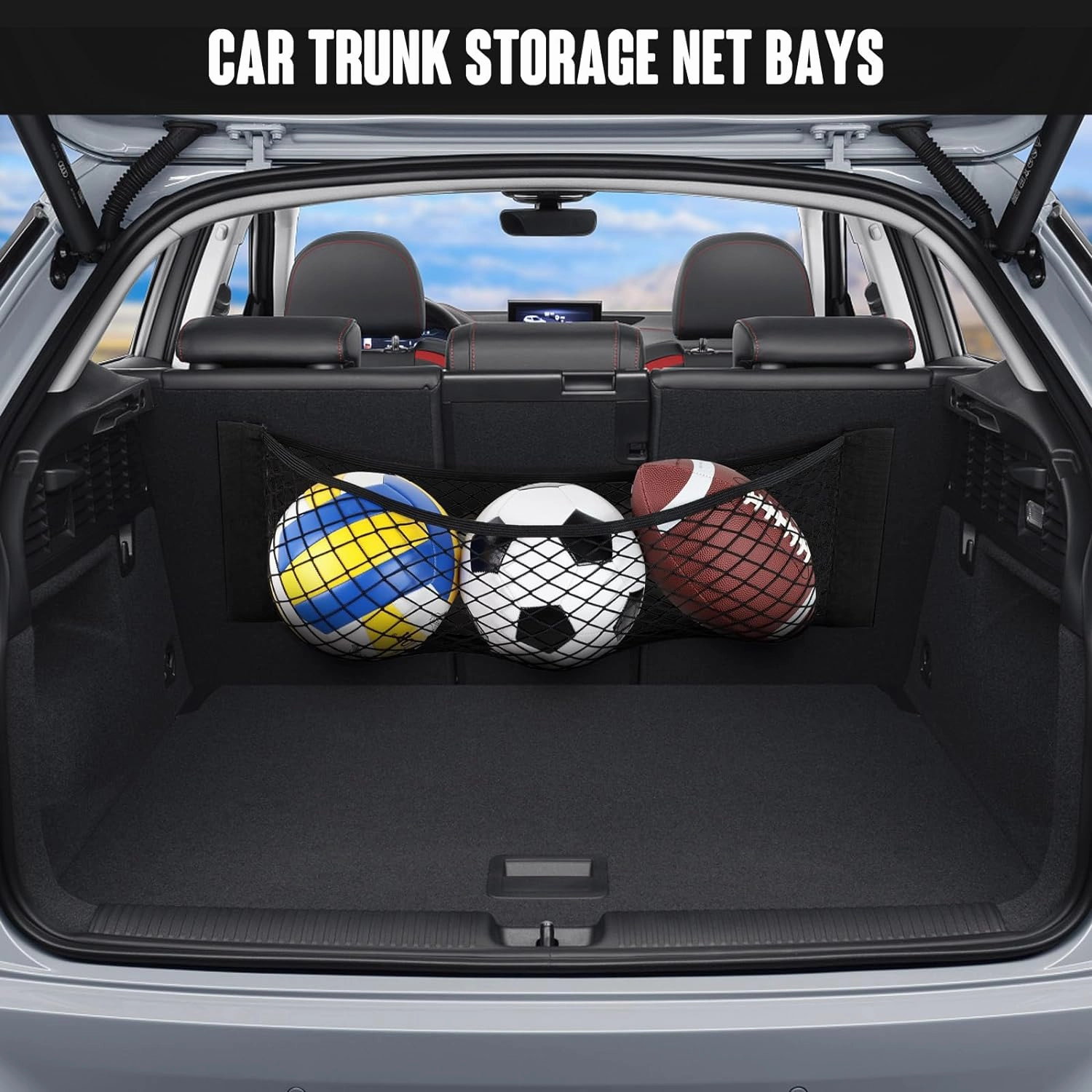 TOBWOLF 2PCS 25x80cm / 9.8x31.5in Mesh Storage Pocket Bag with Tape Sticker, Hook & Loop Elastic Cargo Net RV Netting Pocket, High Capacity Car Trunk Net Wall Sticker Pouch Bag For Car RV Home Storage
