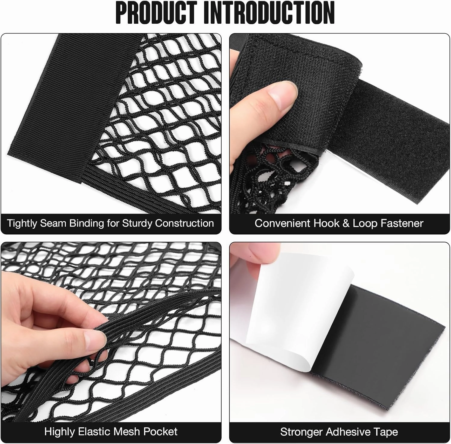 TOBWOLF 2PCS 25x80cm / 9.8x31.5in Mesh Storage Pocket Bag with Tape Sticker, Hook & Loop Elastic Cargo Net RV Netting Pocket, High Capacity Car Trunk Net Wall Sticker Pouch Bag For Car RV Home Storage