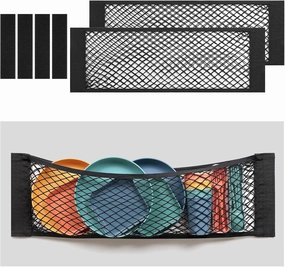 TOBWOLF 2PCS 25x80cm / 9.8x31.5in Mesh Storage Pocket Bag with Tape Sticker, Hook & Loop Elastic Cargo Net RV Netting Pocket, High Capacity Car Trunk Net Wall Sticker Pouch Bag For Car RV Home Storage