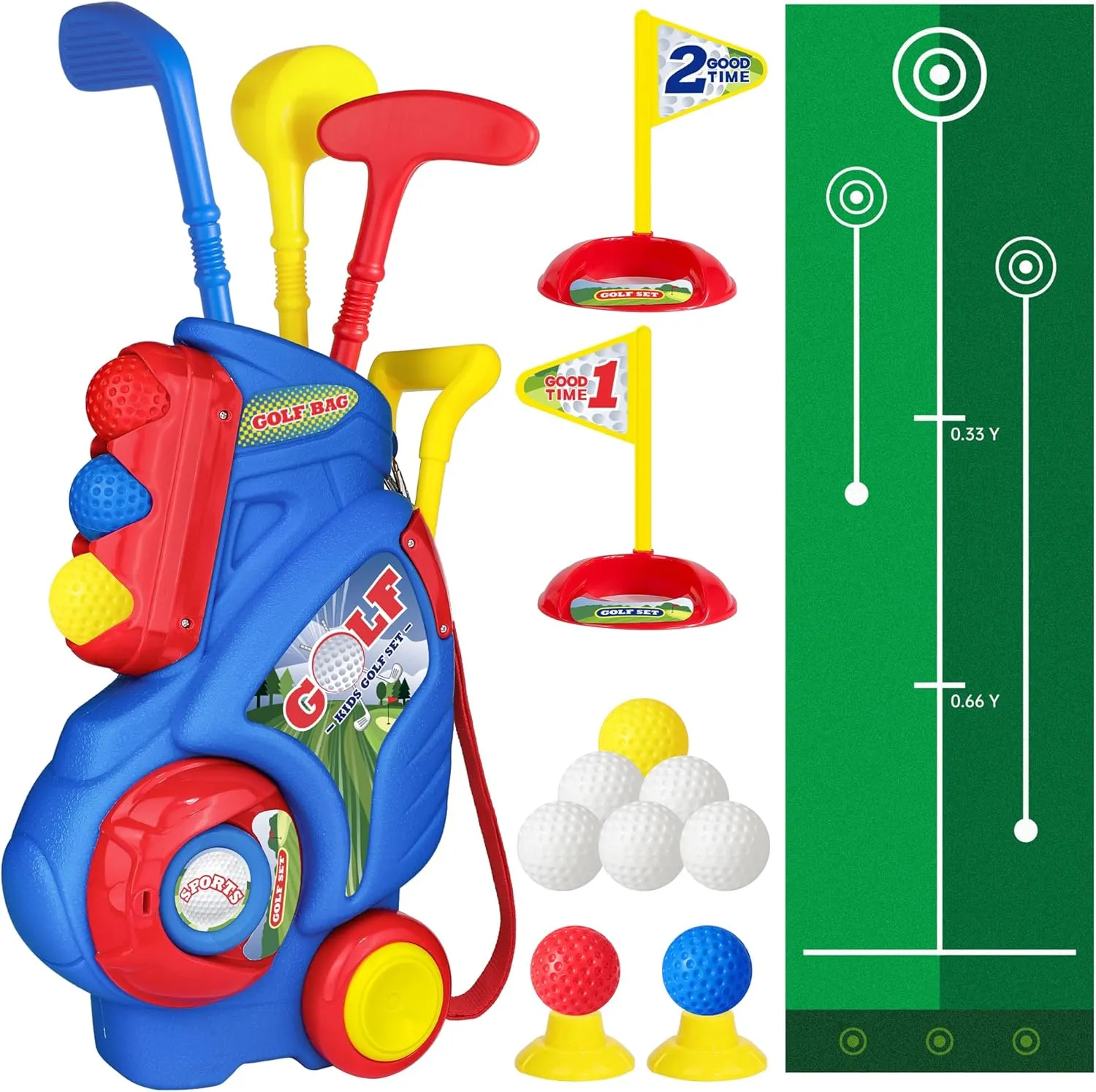 Toddler Golf Set for Boys Girls 2 3 4 5 Years Old, Kids Golf Clubs Set with Cart & Putting Mat, Outdoor Indoor Sports Toys Birthday, Blue