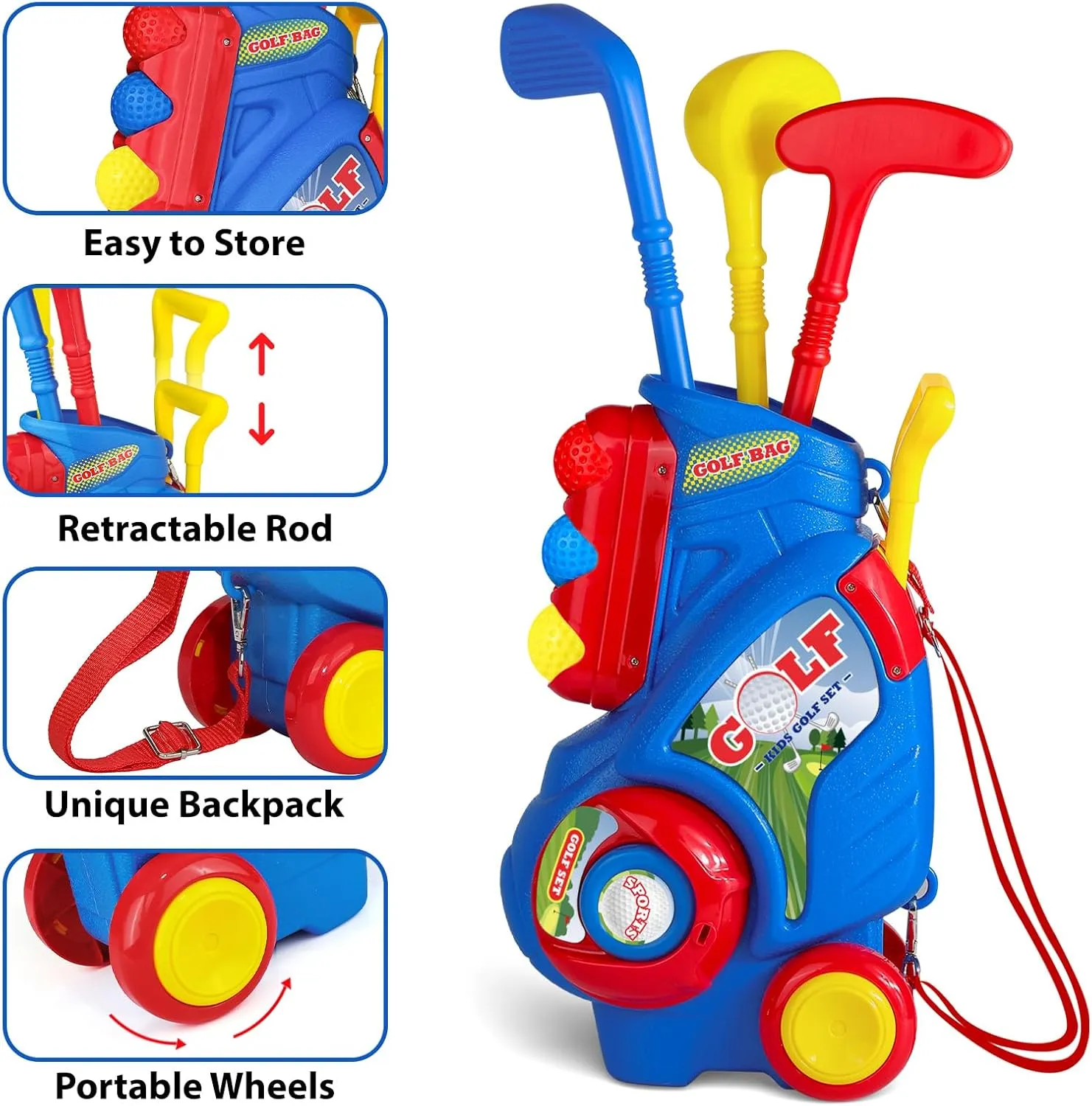 Toddler Golf Set for Boys Girls 2 3 4 5 Years Old, Kids Golf Clubs Set with Cart & Putting Mat, Outdoor Indoor Sports Toys Birthday, Blue