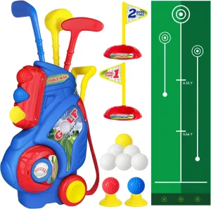 Toddler Golf Set for Boys Girls 2 3 4 5 Years Old, Kids Golf Clubs Set with Cart & Putting Mat, Outdoor Indoor Sports Toys Birthday, Blue