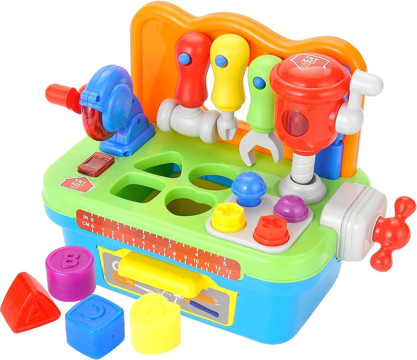Toddler Tool Bench Toys for 1 Year Old Boy, Kids Tool Bench Toys for Toddlers 1-3, Multifunctional Early Learning Tool Toy Baby Workbench Toy with Light & Sound, Baby Tool Set with Shape Sorter