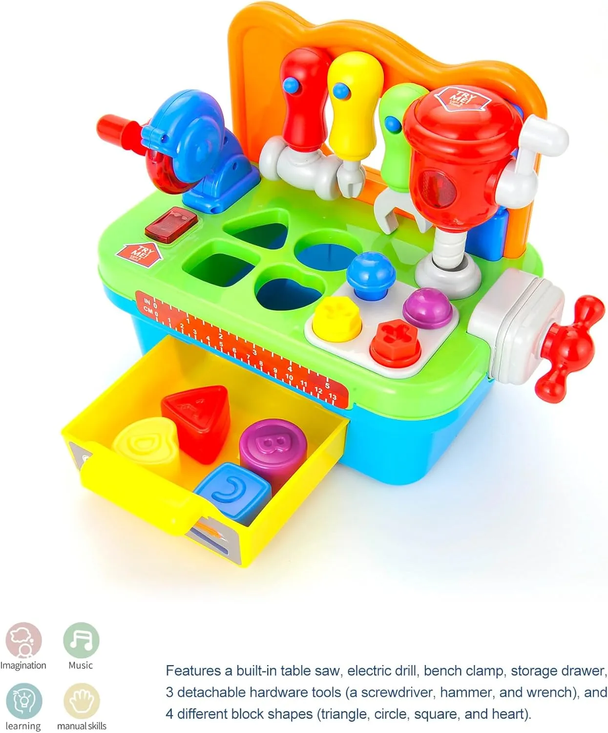 Toddler Tool Bench Toys for 1 Year Old Boy, Kids Tool Bench Toys for Toddlers 1-3, Multifunctional Early Learning Tool Toy Baby Workbench Toy with Light & Sound, Baby Tool Set with Shape Sorter