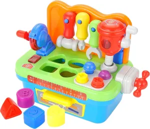Toddler Tool Bench Toys for 1 Year Old Boy, Kids Tool Bench Toys for Toddlers 1-3, Multifunctional Early Learning Tool Toy Baby Workbench Toy with Light & Sound, Baby Tool Set with Shape Sorter