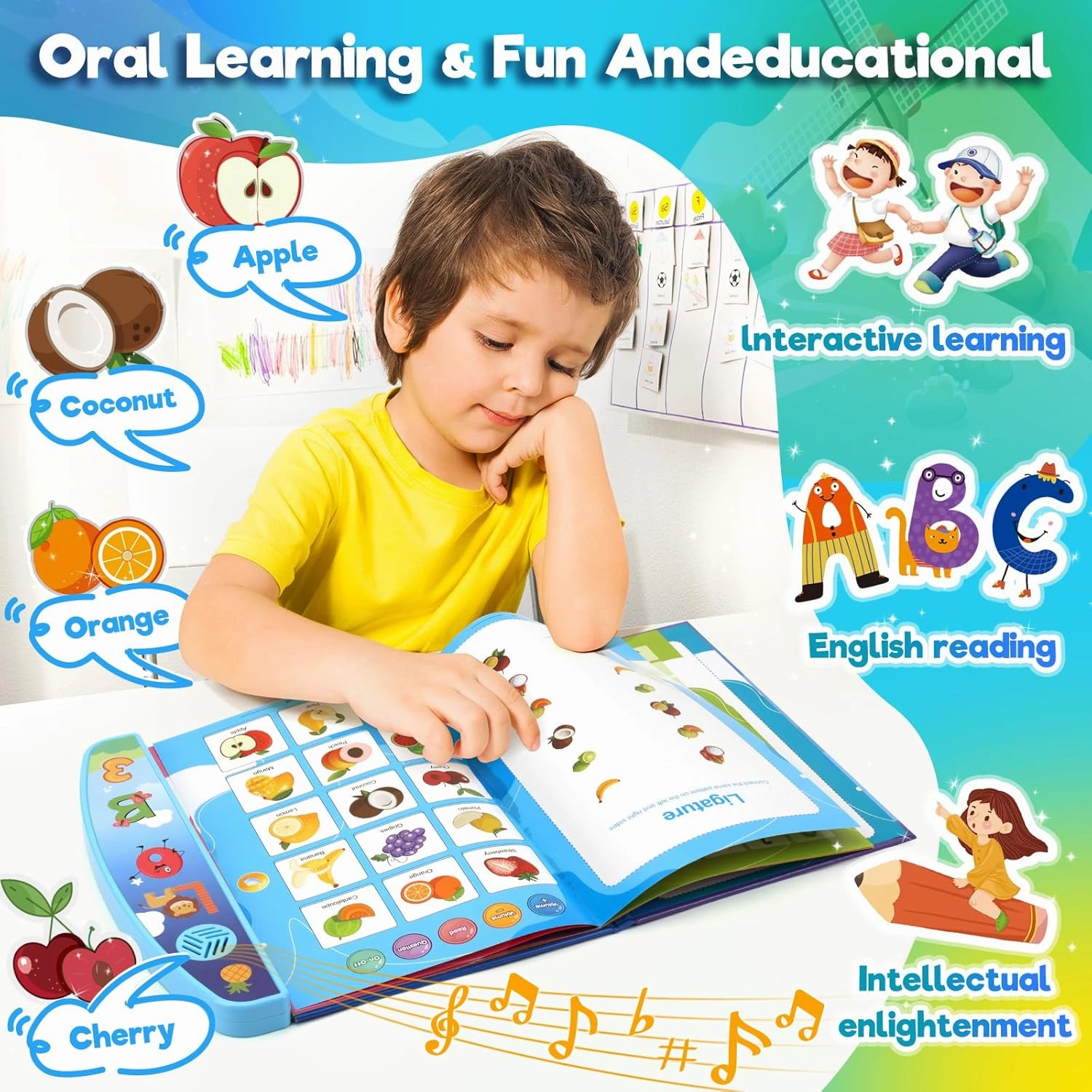 Toddler Toys for 2 3 4 5 Year Old Boys: Interactive Sensory Learning Busy Book with Sounds, Alphabet, Numbers & Songs – Educational Birthday Gift for Kids Ages 2-5