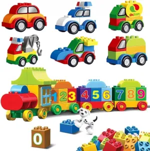 Toddlers Car Building Blocks Set, 6PCS Different Vehicles and A Counting Train Educational Toy, Build Your Own Toy Cars, Best Gift for Kids Toddlers Boys Girls 8  Years Old 85PCS