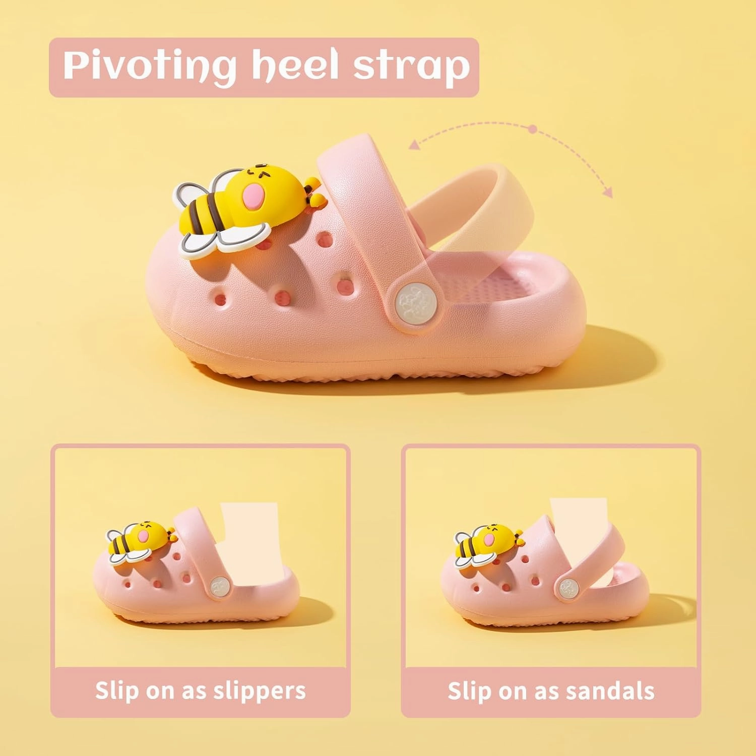 Toddlers Boys & Girls Clogs Cute Bee EVA Non-Slip Lightweight Kids Water Shoes for Beach Pool Play