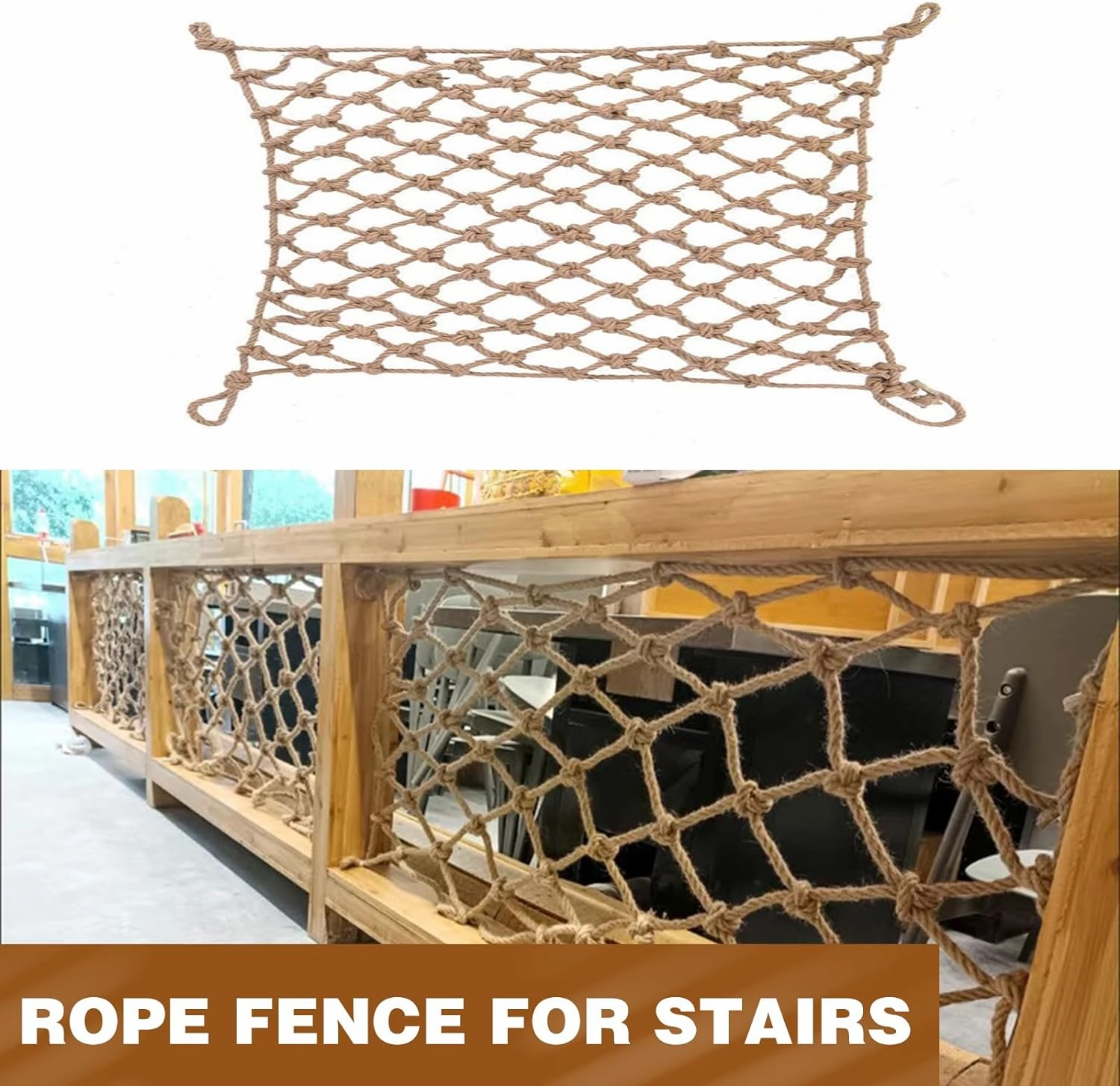Tongmo Climbing Cargo Net, 6.6' X 9.8' Hemp Rope Climbing Net,Kids Safety Net Rope, Stairs Balcony Railings Garden Playground Protection, Kids Playground Play Safety Net, Indoor and Outdoor Decor Net