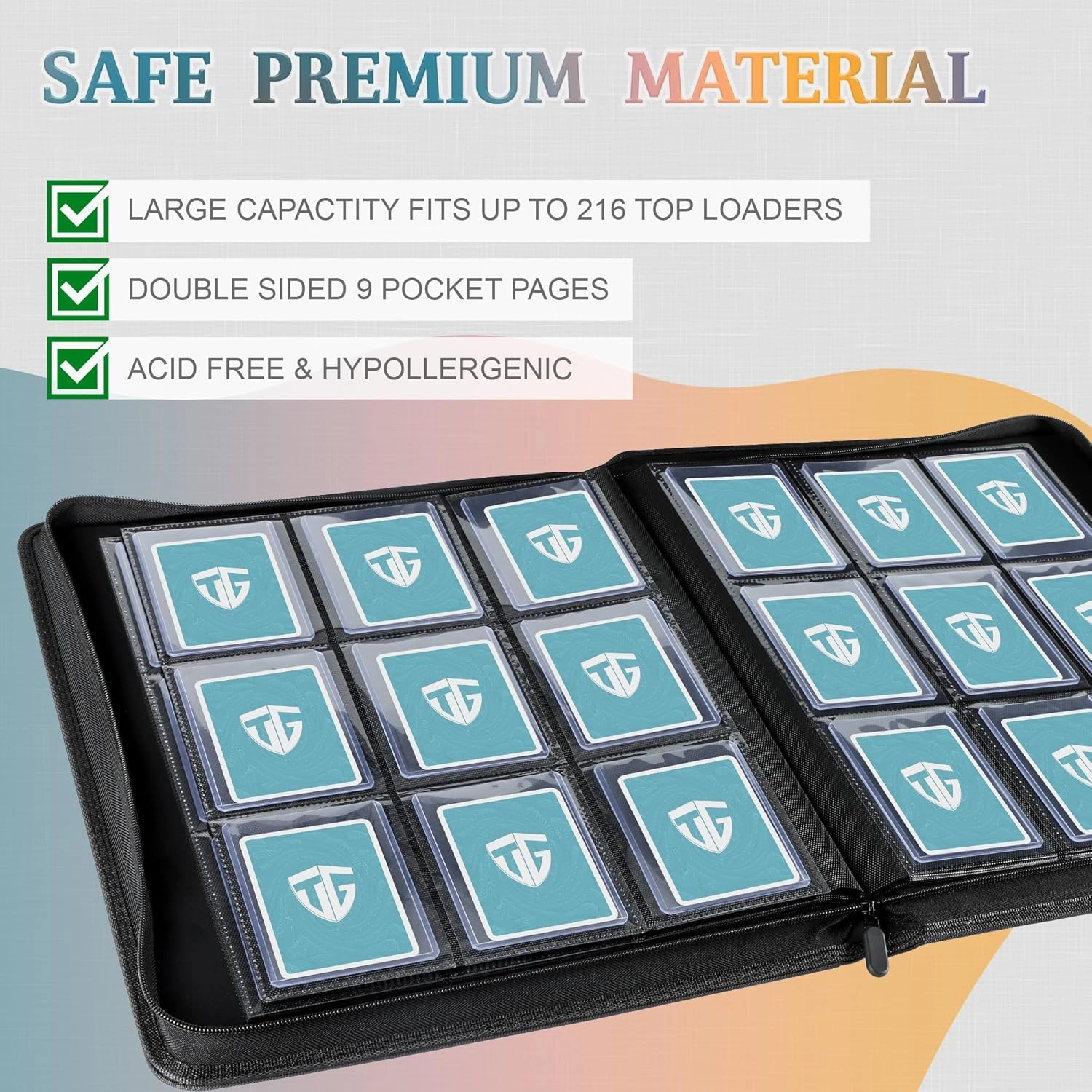 Toploader Binder,Holds 216 Toploaders,9 Pocket Top Loader Binder with Sleeves for 3"x4" Rigid Toploaders Hard Cases,Top loader Binders for TCG, MTG Card Binder, Trading Cards Binder (Dark Green)