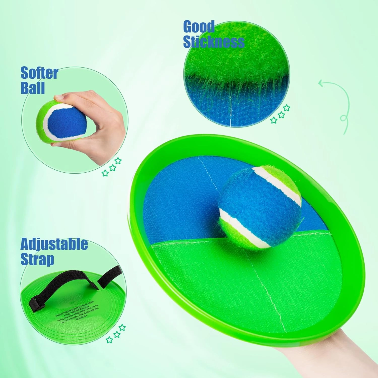 Toss and Catch Ball Set - Indoor Outdoor Toys for Kids Games - Outside Yard Pool Beach Toys for 3 4 5 6 7 8  Years Old Boys Girls - Classic Birthday Gift - 6 Pack Green
