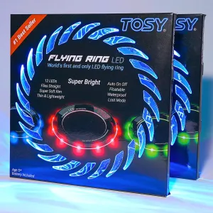 TOSY Flying Ring - 12 LEDs, Super Bright, Lost Mode, Auto Light Up, 4th of July Camping Essentials for Kids/Teens/Boy/Girl, Safe & Soft, Waterproof, Pool/Beach Games, Lightweight Toy, 2-Pack (Blue)