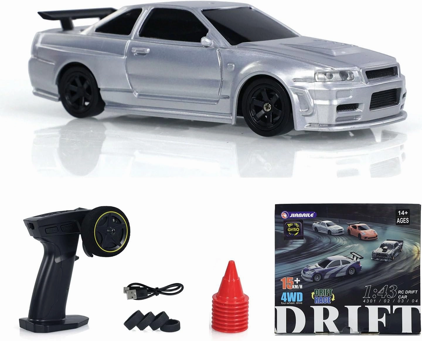 TOUCAN RC HOBBY RTR Remote Control Race Car with Gyro 1/43 Drift Car 4WD Traffic Cones Mini Toy for Boys