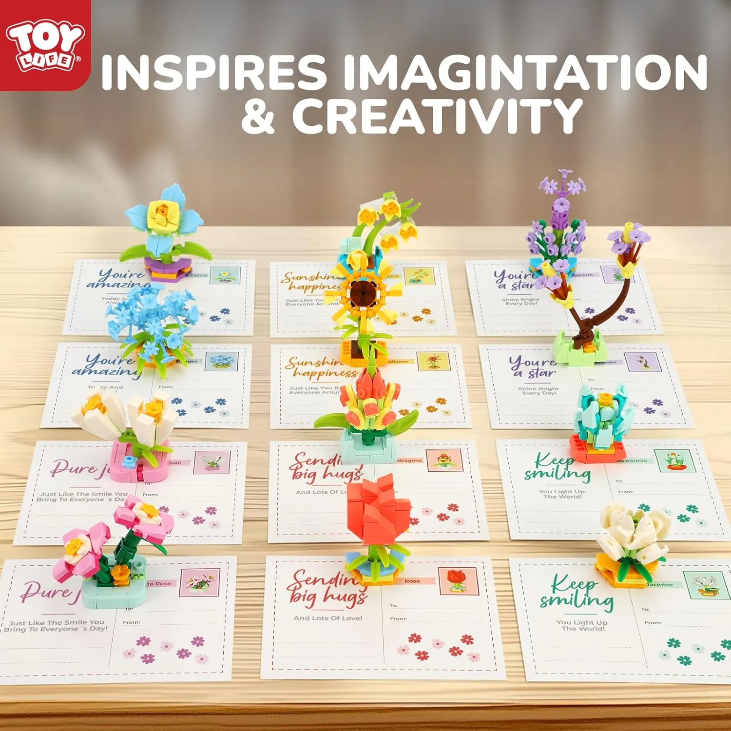 TOY Life 36 Pack Party Favors for Kids, Tiny Plants Mini Flowers Building Blocks Set for Classroom Prize, Flowers Botanical Succulents Building Toy with Gift Cards, Birthday Gifts for Boys Girls 6 