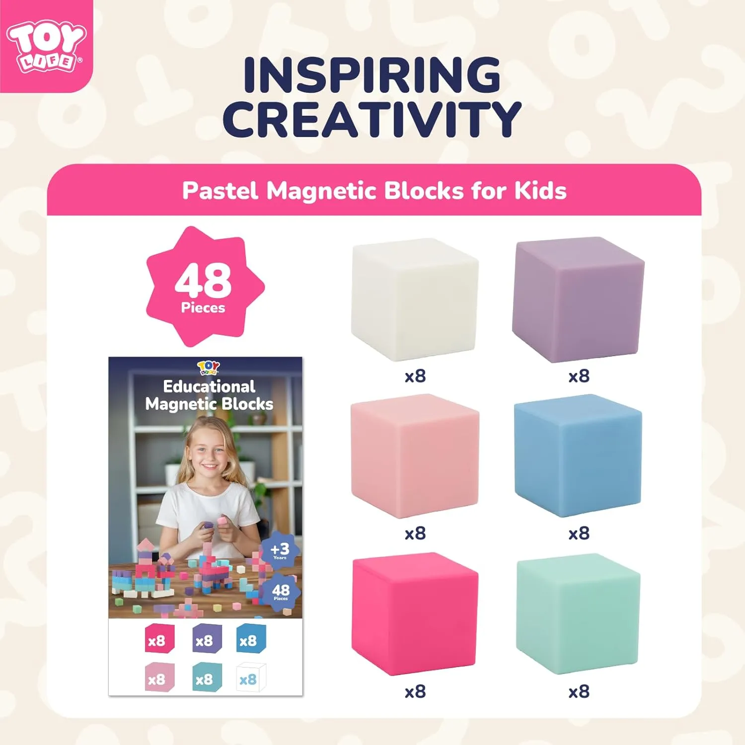 TOY Life 48 Pcs Magnetic Blocks Ages 3-5, Magnetic Building Blocks for Toddlers, Magnetics Blocks for Kids Ages 4-8 Girls & Boys, Learning Building Toys for Age 3 4 5 6 7 8-12