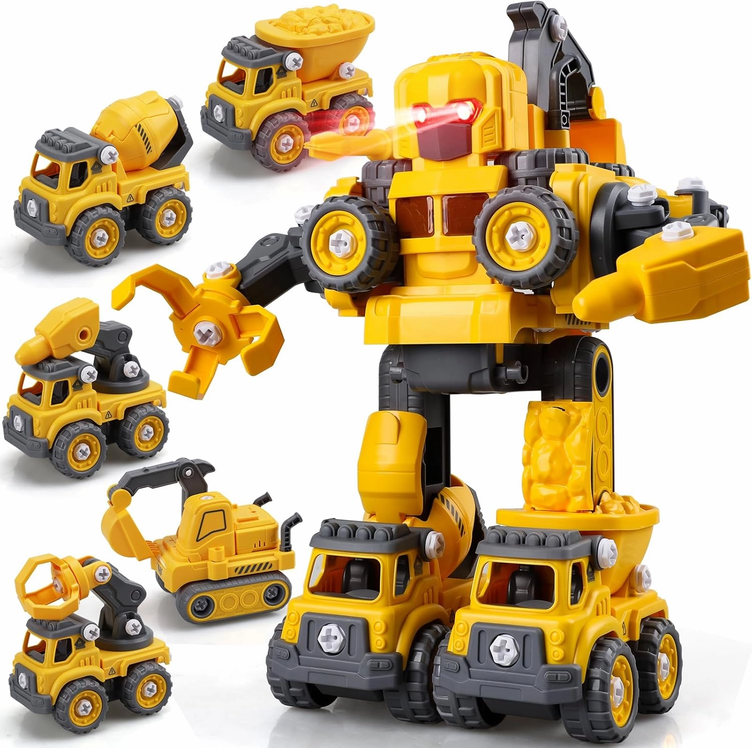 TOY Life Toys for 3 4 5 6 7 Year Old Boys Construction Vehicles Transform Robots Toys for Kids 5 in 1 Robot Toys for Kids 5-7 Construction Toys for Boy Vehicle Transformer Cars Best Gifts for Boys