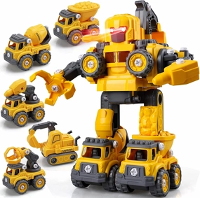 TOY Life Toys for 3 4 5 6 7 Year Old Boys Construction Vehicles Transform Robots Toys for Kids 5 in 1 Robot Toys for Kids 5-7 Construction Toys for Boy Vehicle Transformer Cars Best Gifts for Boys