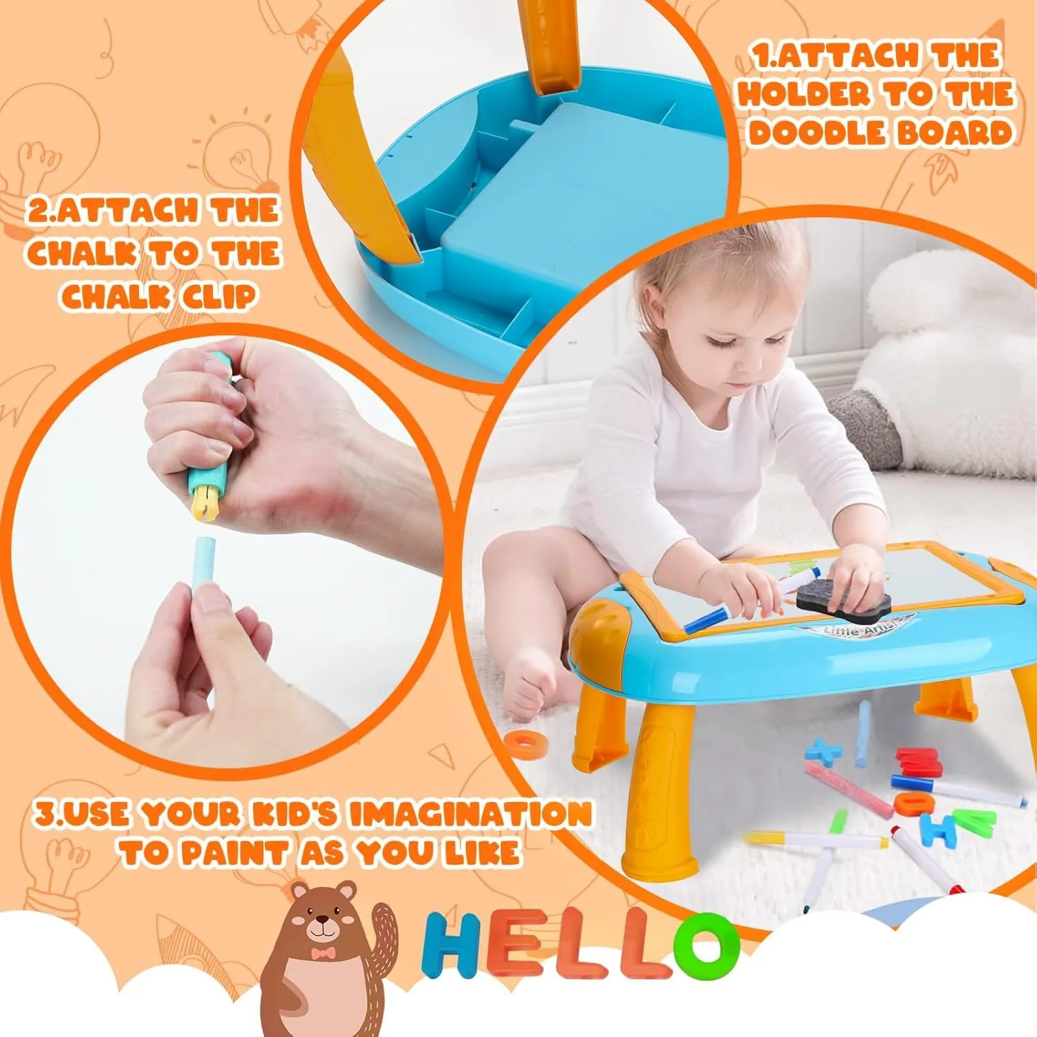 Toys for 1-2 Year Old Boys, Toddler Boy Toy with Magnetic Letters and Numbers, Learning and Educational Toys for 1 2 Year Old, Boys Birthday (Blue,Orange)
