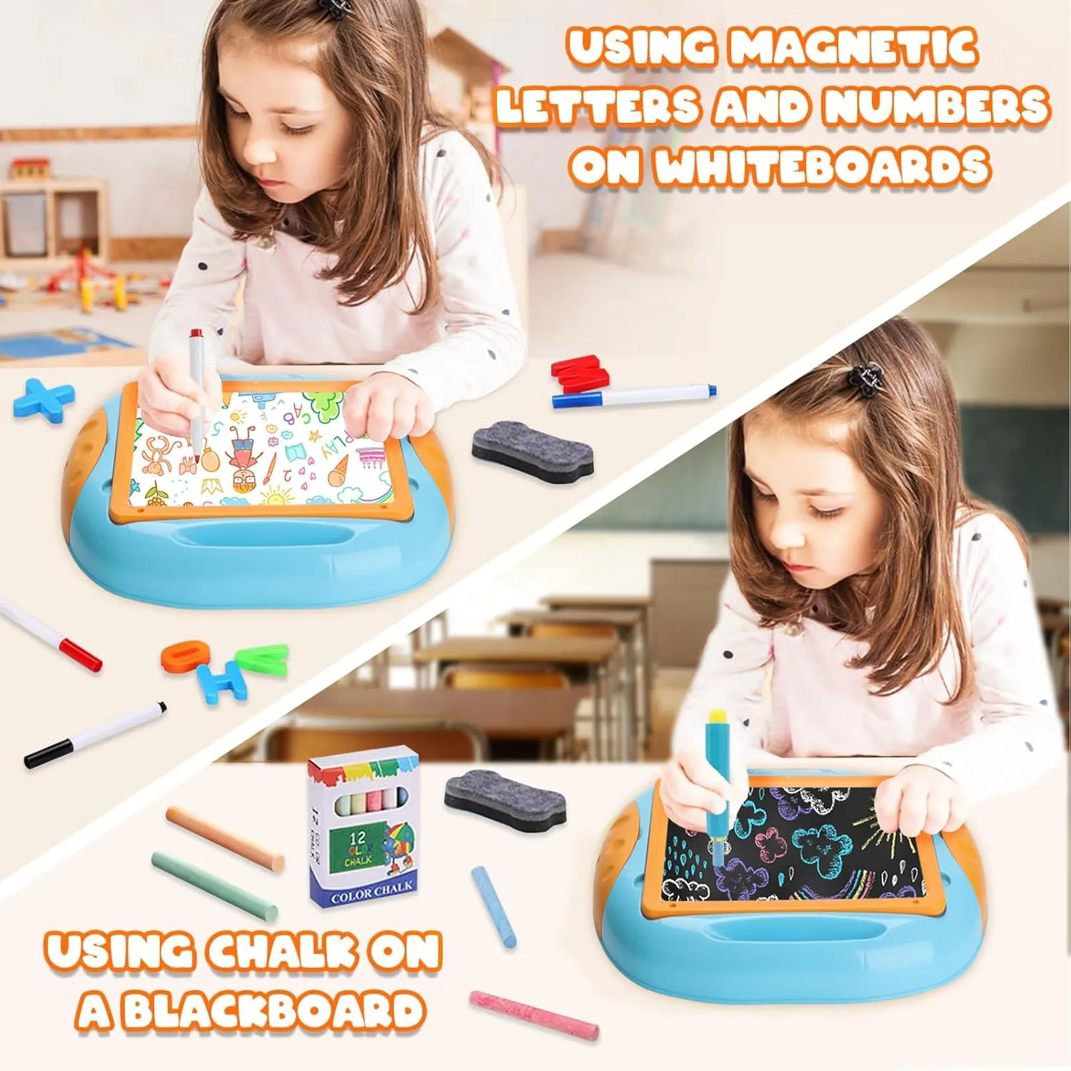 Toys for 1-2 Year Old Boys, Toddler Boy Toy with Magnetic Letters and Numbers, Learning and Educational Toys for 1 2 Year Old, Boys Birthday (Blue,Orange)