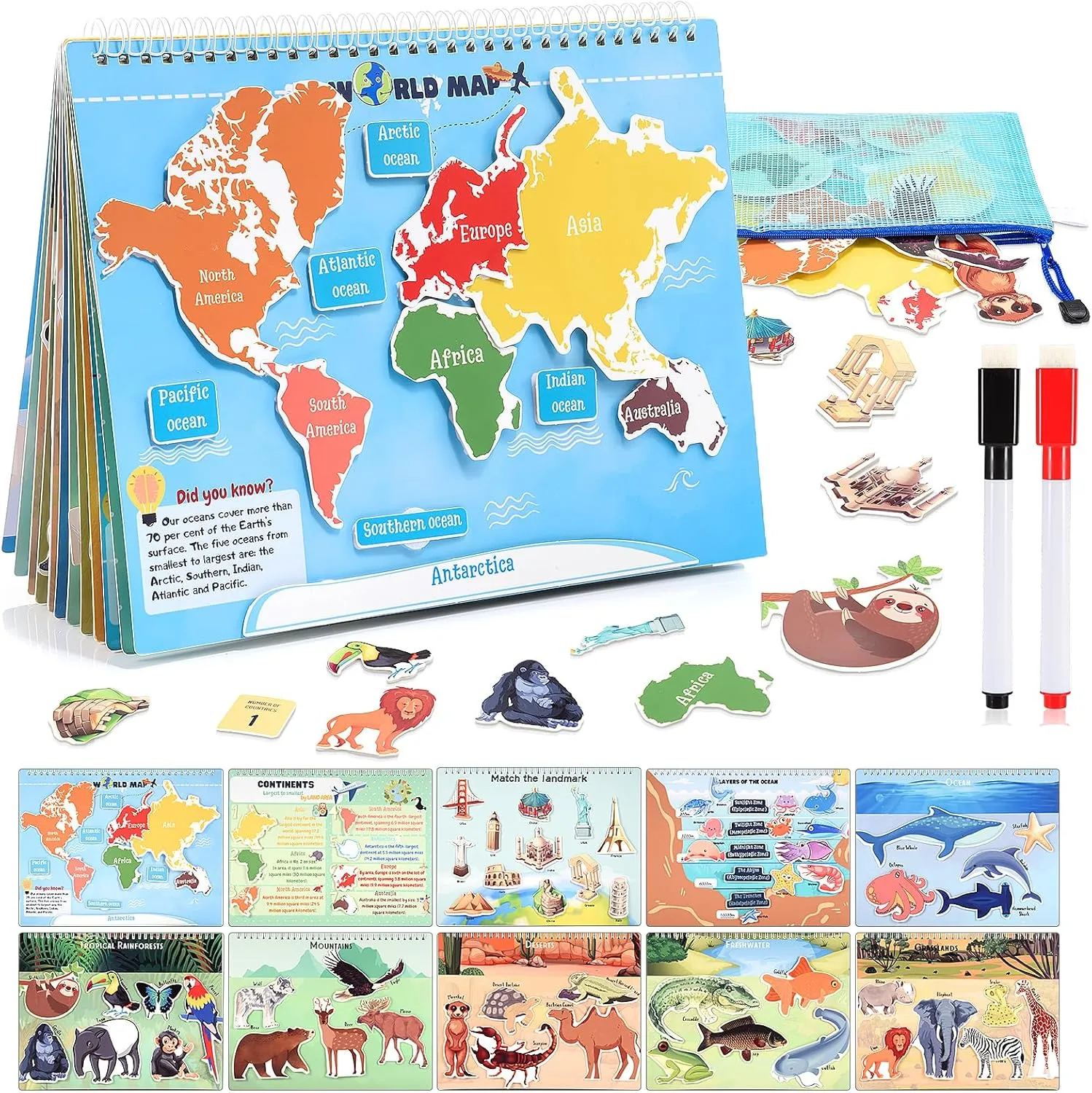 Toys for 3-8, Geography Busy Book Sensory Toys for Boys 3-6 Educational Toy for Kids Boy 4-9 Preschool Learning Activities Homeschool Birthday Gift for Girls and Boys Ages 5-7