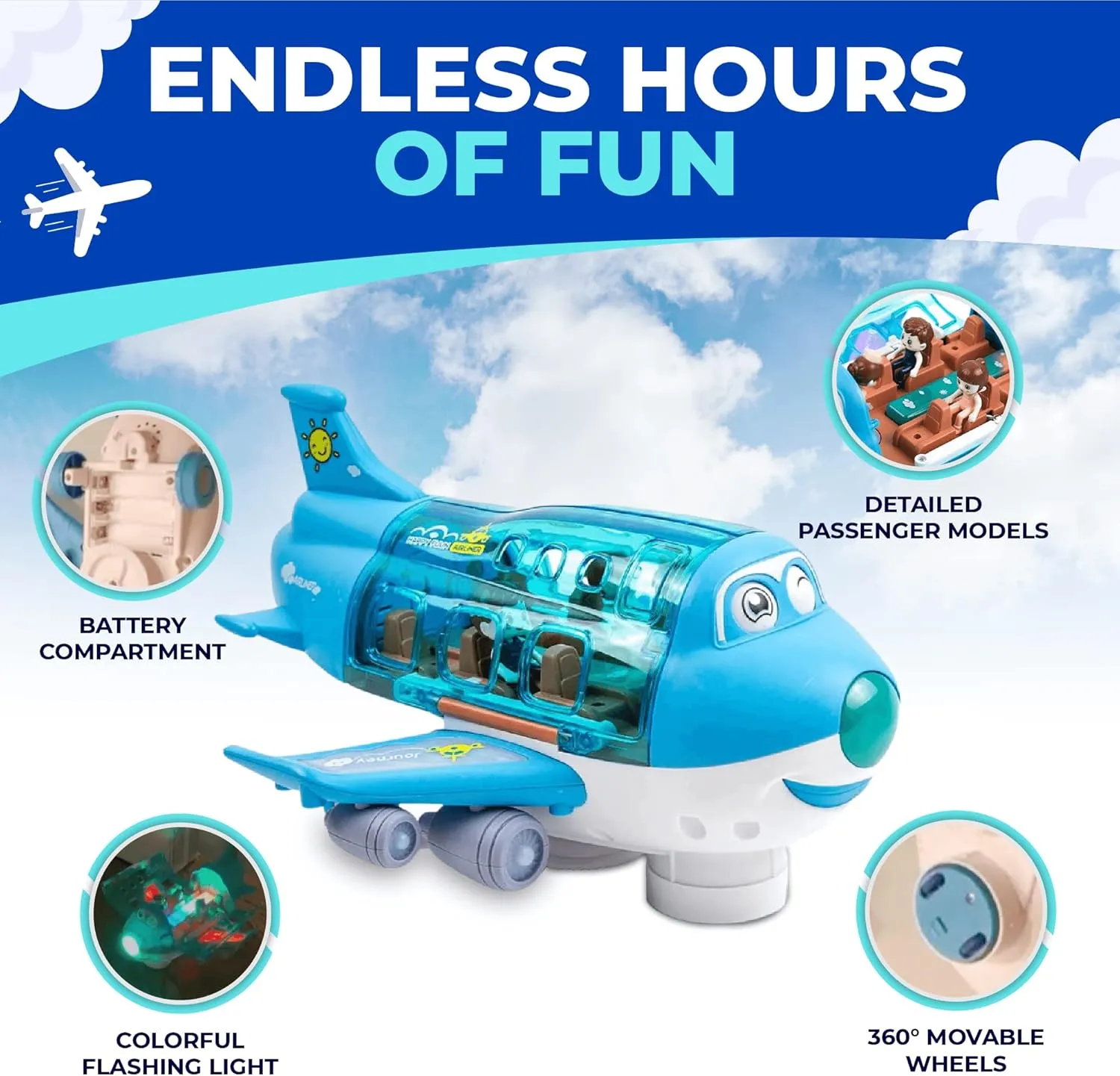 Toysery Airplane Toys for Kids, Bump and Go Action, Toddler Toy Plane with LED Flashing Lights and Sounds for Boys & Girls 3-12 Years Old (Cargo Airplane)