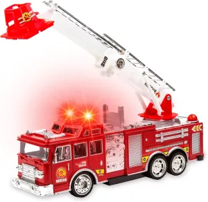 Toysery Fire Truck Toy with Flashing Lights & Siren Sounds for Kids, Extendable Rotating Ladder, Bump and Go Action, Role Play Toy for Boys & Girls, Kid Car Toy Trucks, Ages 3-7 
