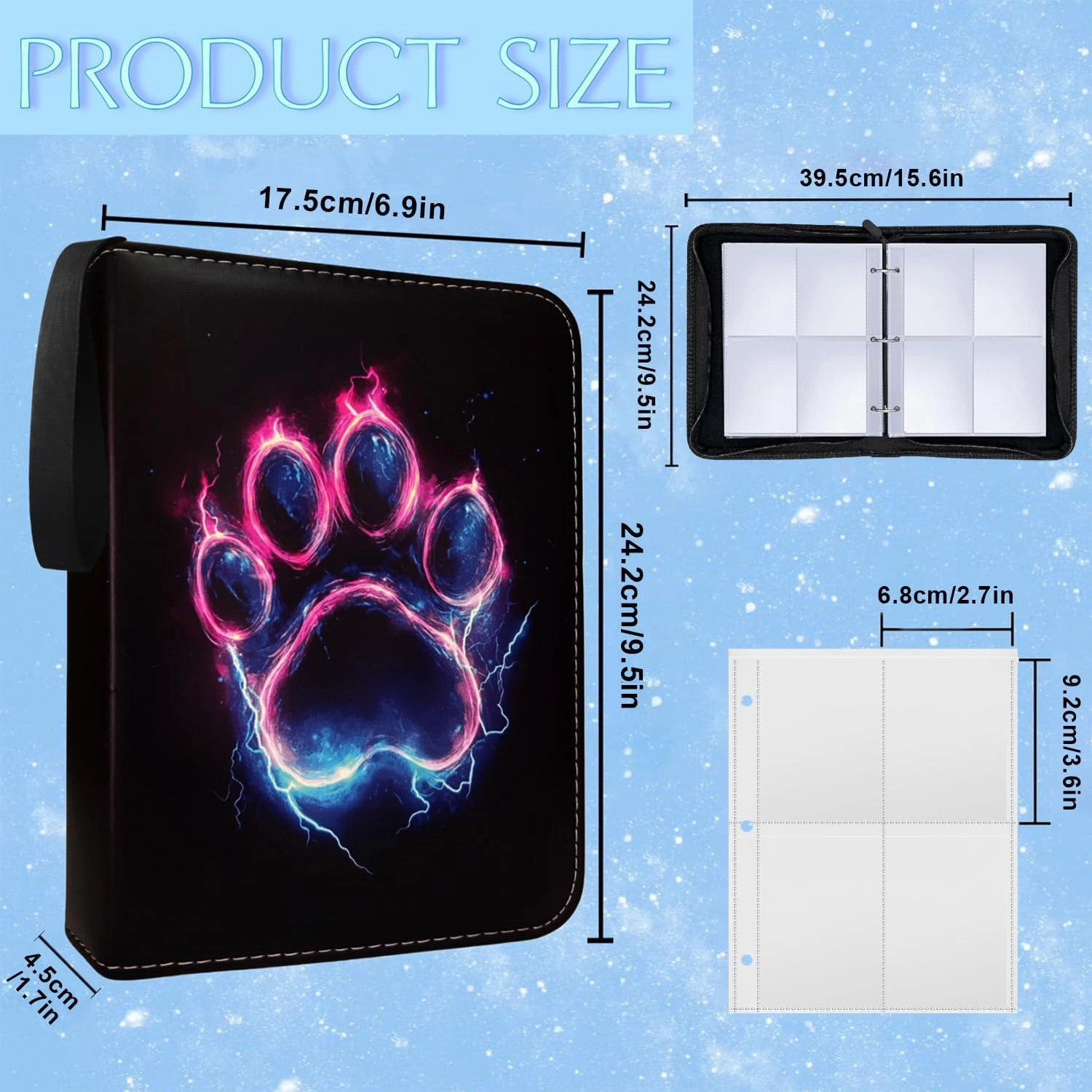 Trading Card Binder, 4 Pockets 400 Cards Holder with 50 Removable Sleeves Card Book Card Organizer for Game Cards Sports Cards Album Gifts for Card Collectors